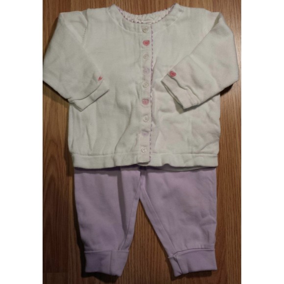 Girl's Size 6-9 M Months 2 Piece White Heart Baby Gap Cardigan & Carter's Pants - Picture 2 of 6